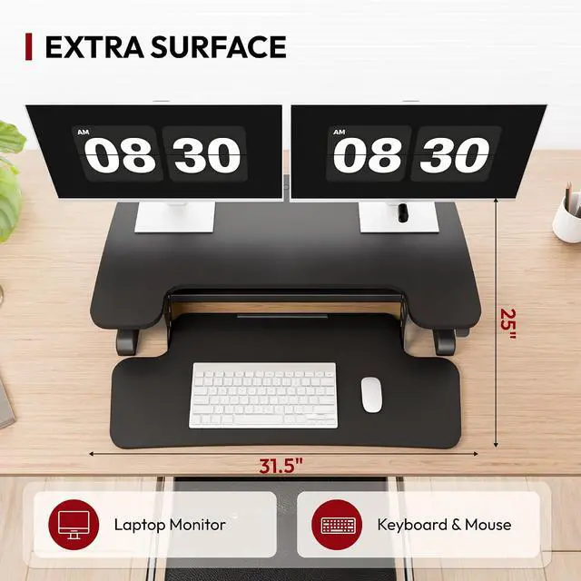 Alt view image 6 of 7 - 32" Height Adjustable Standing Desk Converter, Desk Riser Sit Stand Workstation for Home Office Laptop & Dual Monitor Setup, Ergonomic Lift Platform, Black