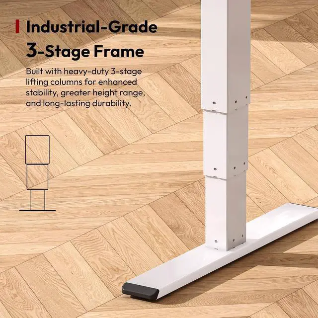 Alt view image 5 of 7 - Electric Height Adjustable 3-Leg L Shaped Standing Desk Frame, Support up to 330lbs, Sit Stand Ergonomic L Desk Frame Only, White