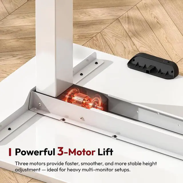 Alt view image 6 of 7 - Electric Height Adjustable 3-Leg L Shaped Standing Desk Frame, Support up to 330lbs, Sit Stand Ergonomic L Desk Frame Only, White