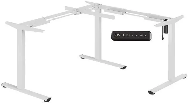 Main image of Electric Height Adjustable 3 Leg Corner Desk Frame, up to 220lbs, Sit Stand Ergonomic L Shaped Frame Only, White