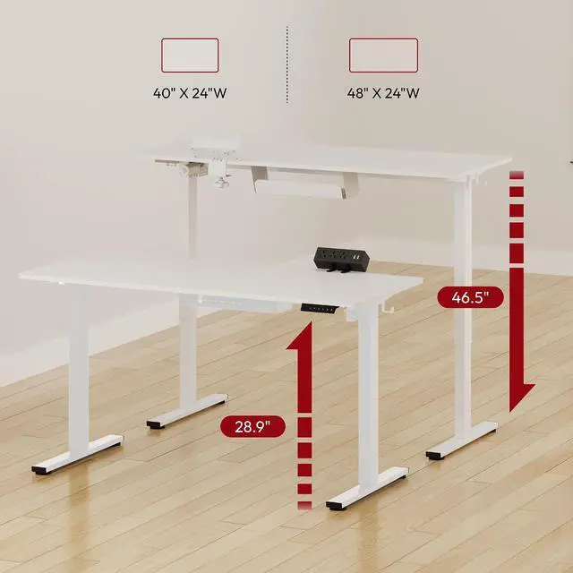 Alt view image 2 of 7 - Electric Standing Desk with Desk Clamp Power Strip 48"x 24" Whole-Piece Desktop Height Adjustable Stand Up Desk with Cable Management Sit Stand Home Office Desk White Frame/White Top