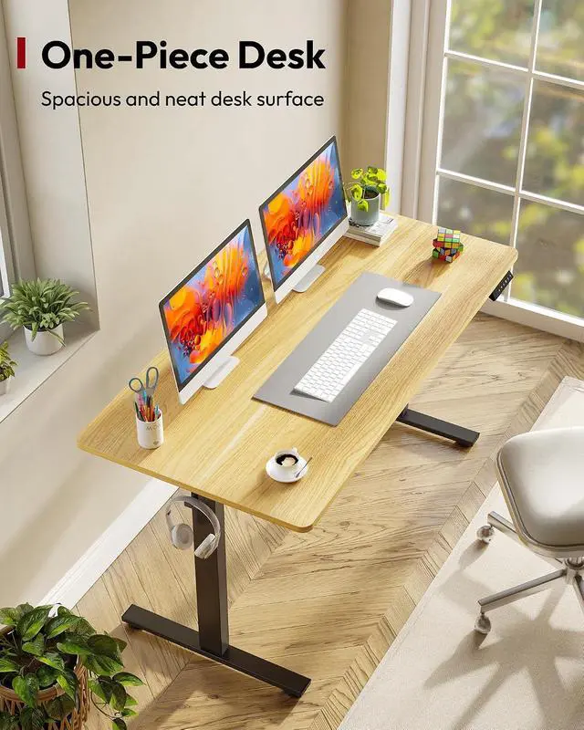 Alt view image 2 of 7 - One-Piece Electric Standing Desk, Seamless 55 x 28'' Ergonomic Height Adjustable Sit Stand Desk with Memory Presets for Home Office Computer Workstation, Black Frame/Natural Top