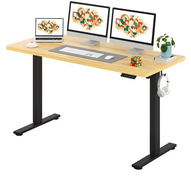 Main image of One-Piece Electric Standing Desk, Seamless 60 x 24'' Ergonomic Height Adjustable Sit Stand Desk with Memory Presets for Home Office Computer Workstation, Black Frame/Natural Top