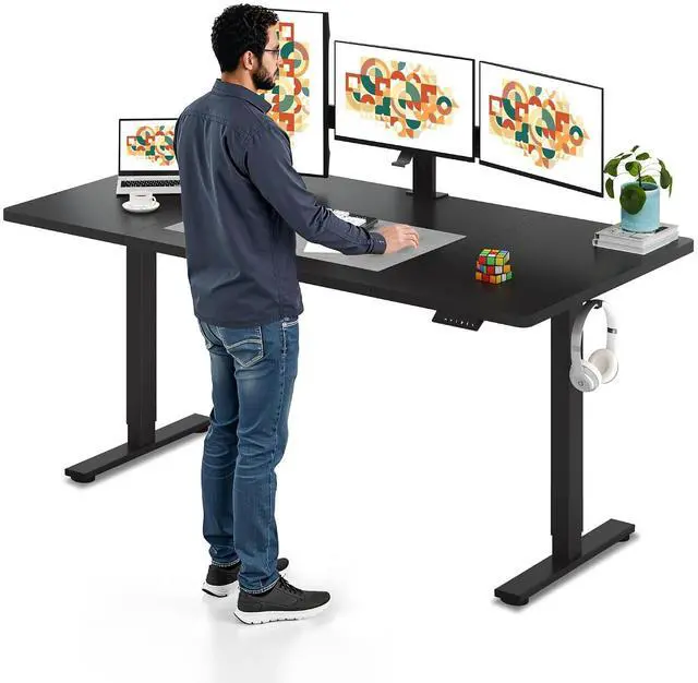 Main image of Electric Standing Desk, 71 x 32'' Height Adjustable Sit Stand Desk with Large Splice Board Desktop Ergonomic Memory Presets Computer Workstations for Home Office, Black Frame/Black Top