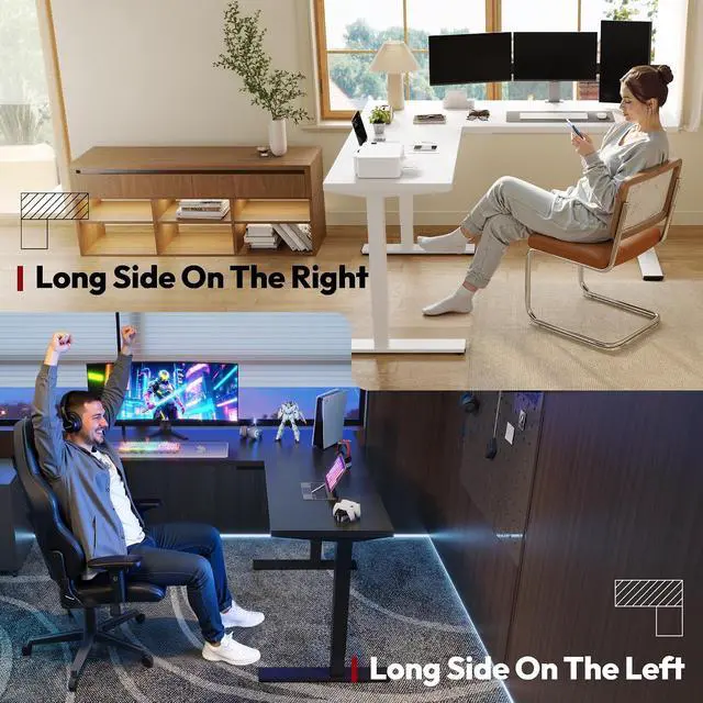 Alt view image 5 of 7 - L Shaped Standing Desk Adjustable Height, Electric Corner Standing Desk, 63 x 48 inch Sit Stand Computer Table with Splice Board, Black