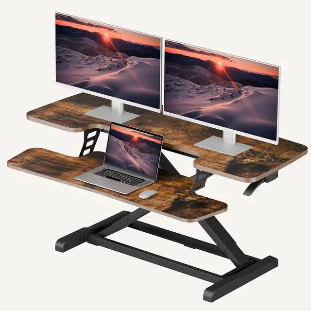 Main image of 40" Standing Desk Converter, Effortless Lift Sit-Stand Desk Riser for Dual Monitors, Large Ergonomic Computer Workstation Tabletop, Rustic Brown