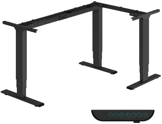 Main image of Electric Height Adjustable 3-Leg L Shaped Standing Desk Frame, Support up to 330lbs, Sit Stand Ergonomic L Desk Frame Only, Black
