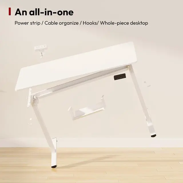 Alt view image 7 of 7 - Electric Standing Desk with Desk Clamp Power Strip 48"x 24" Whole-Piece Desktop Height Adjustable Stand Up Desk with Cable Management Sit Stand Home Office Desk White Frame/White Top
