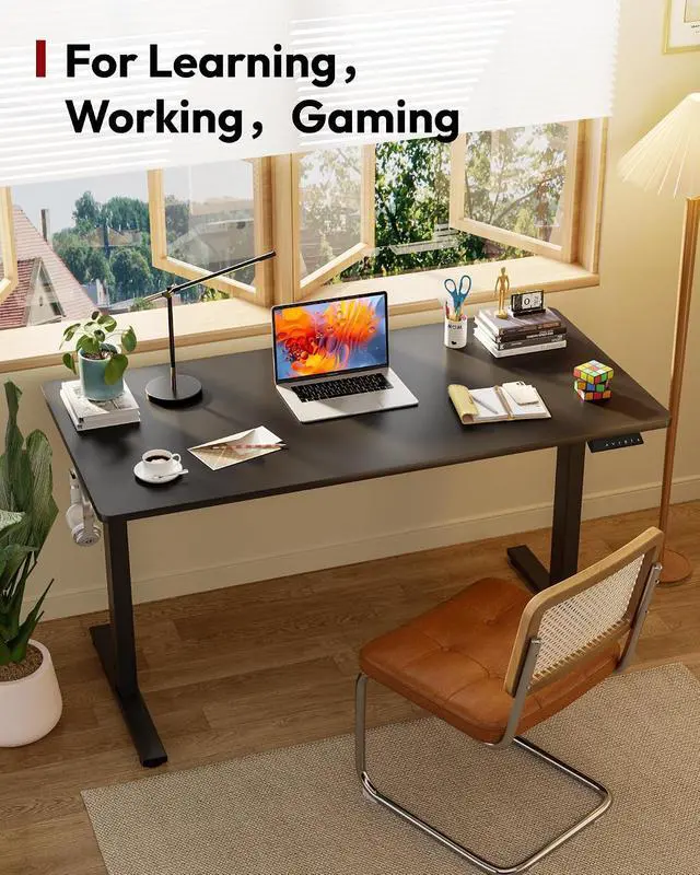 Alt view image 6 of 7 - Electric Standing Desk, 71 x 32'' Height Adjustable Sit Stand Desk with Large Splice Board Desktop Ergonomic Memory Presets Computer Workstations for Home Office, Black Frame/Black Top
