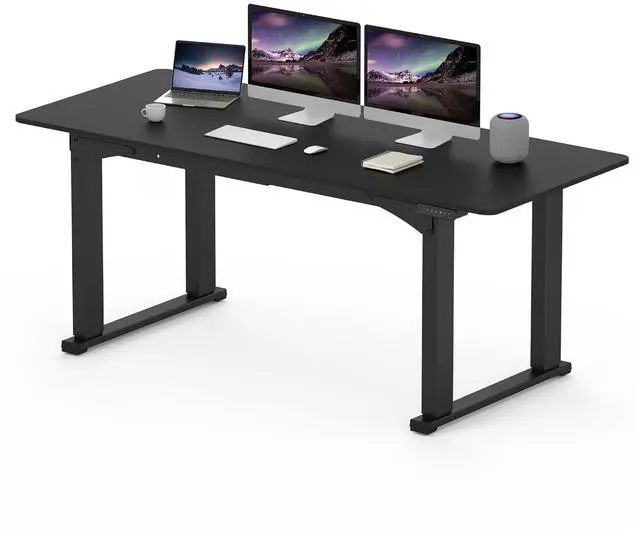 Main image of 4-Leg Standing Desk, Electric Height Adjustable Desk with Memory Presets for Home Office, Stand up Desk Computer Workstation, 71x32 Inches Black