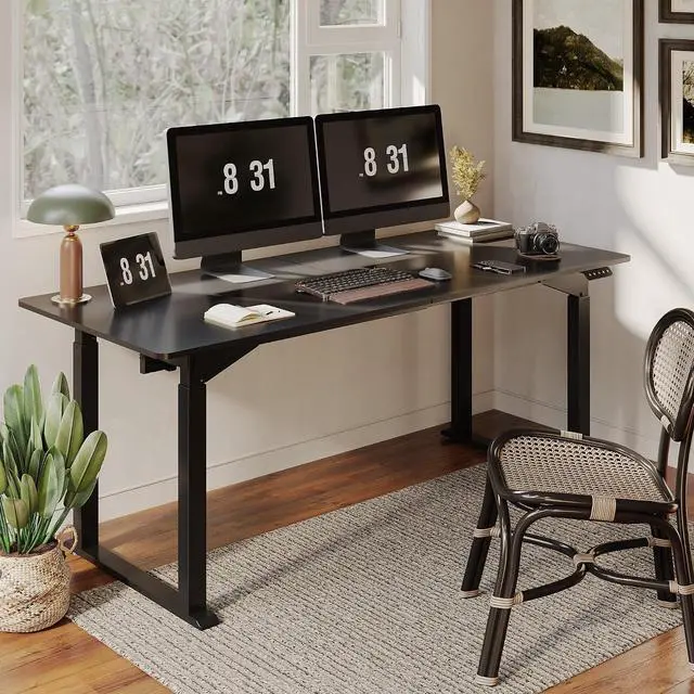 Alt view image 2 of 7 - 4-Leg Standing Desk, Electric Height Adjustable Desk with Memory Presets for Home Office, Stand up Desk Computer Workstation, 71x32 Inches Black