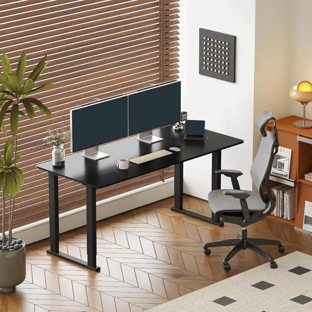Alt view image 4 of 7 - 4-Leg Standing Desk, Electric Height Adjustable Desk with Memory Presets for Home Office, Stand up Desk Computer Workstation, 71x32 Inches Black