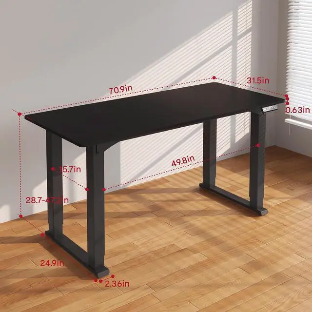 Alt view image 3 of 7 - 4-Leg Standing Desk, Electric Height Adjustable Desk with Memory Presets for Home Office, Stand up Desk Computer Workstation, 71x32 Inches Black