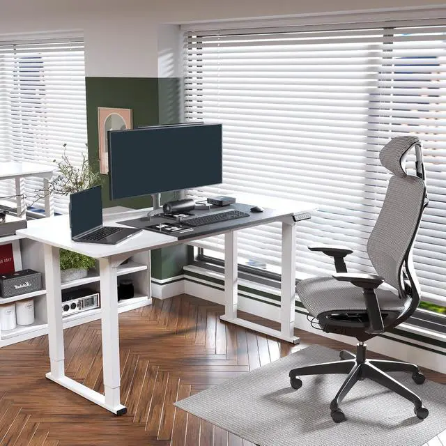 Alt view image 2 of 6 - 4-Leg Standing Desk, Electric Height Adjustable Desk with Memory Presets for Home Office, Stand up Desk Computer Workstation, 63x28 Inches White