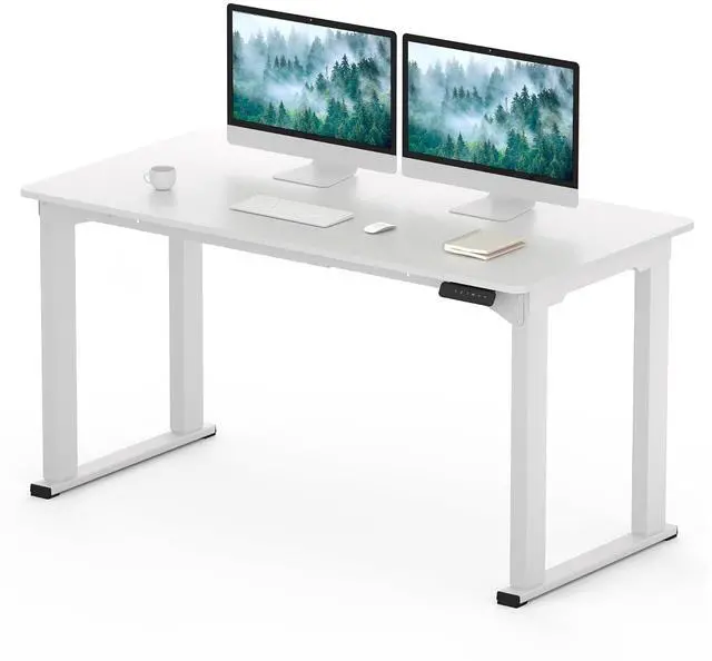 Main image of 4-Leg Standing Desk, Electric Height Adjustable Desk with Memory Presets for Home Office, Stand up Desk Computer Workstation, 55x28 Inches White