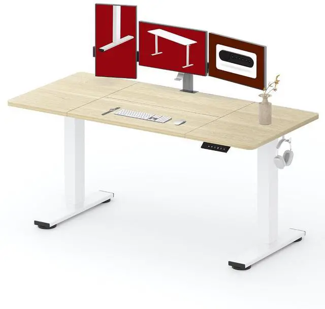Main image of Electric Standing Desk, 63 x 32'' Height Adjustable Sit Stand Desk with Large Splice Board Desktop Ergonomic Memory Presets Computer Workstations for Home Office, White Frame/White Wood Grain
