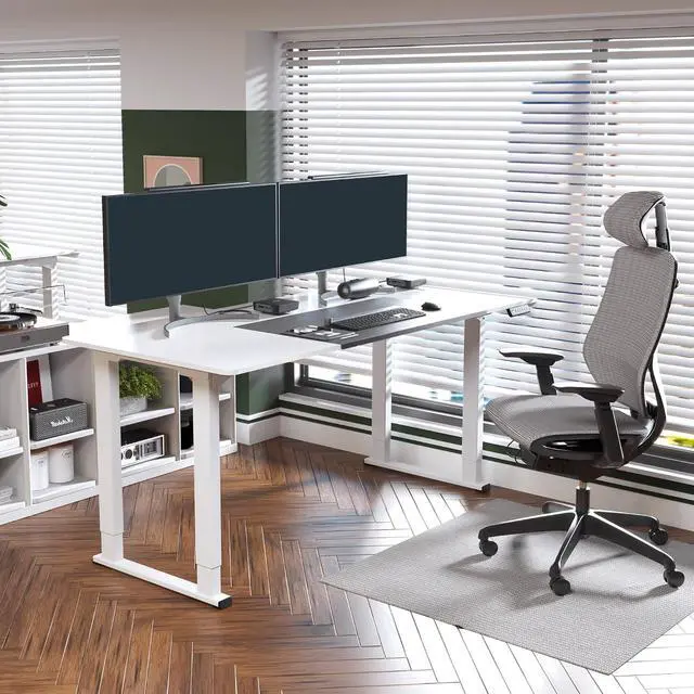 Alt view image 4 of 7 - 4-Leg Standing Desk, Electric Height Adjustable Desk with Memory Presets for Home Office, Stand up Desk Computer Workstation, 71x32 Inches White