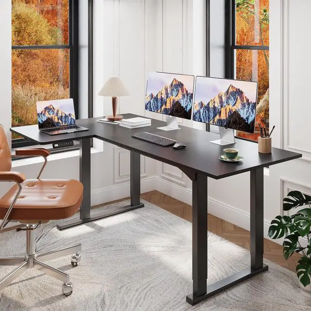 Alt view image 2 of 7 - 4-Leg L Shaped Standing Desk, Electric Height Adjustable Desk with Memory Presets for Home Office, Stand up Desk Computer Workstation, 78x43 Inches Black