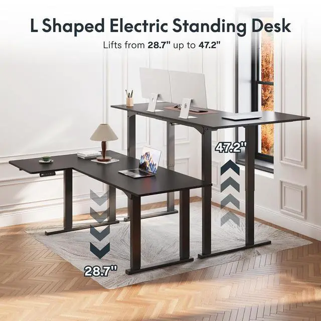 Alt view image 4 of 7 - 4-Leg L Shaped Standing Desk, Electric Height Adjustable Desk with Memory Presets for Home Office, Stand up Desk Computer Workstation, 78x43 Inches Black
