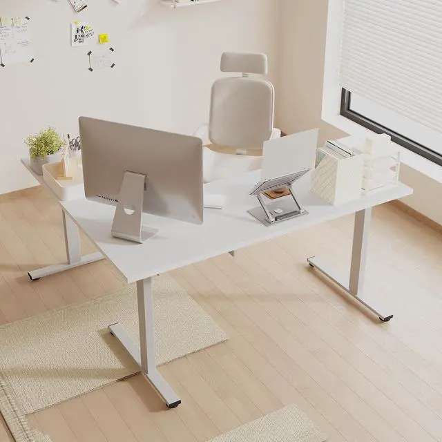 Alt view image 2 of 7 - Electric Corner L-Shaped 71 x 63 in Standing Desk, Memory Height Adjustment, White Top White Frame