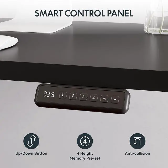 Alt view image 6 of 7 - Electric Corner L-Shaped 63 x 55 in Standing Desk, Memory Height Adjustment, Black Top Black Frame
