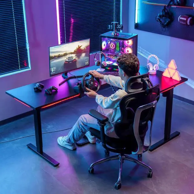 Alt view image 7 of 7 - Electric Corner L-Shaped 63 x 55 in Standing Desk, Memory Height Adjustment, Black Top Black Frame