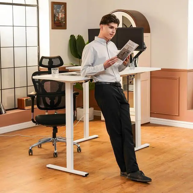 Alt view image 5 of 7 - Electric Corner L-Shaped 71 x 63 in Standing Desk, Memory Height Adjustment, White Top White Frame