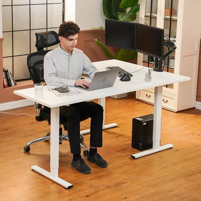 Alt view image 6 of 7 - Electric Corner L-Shaped 71 x 63 in Standing Desk, Memory Height Adjustment, White Top White Frame