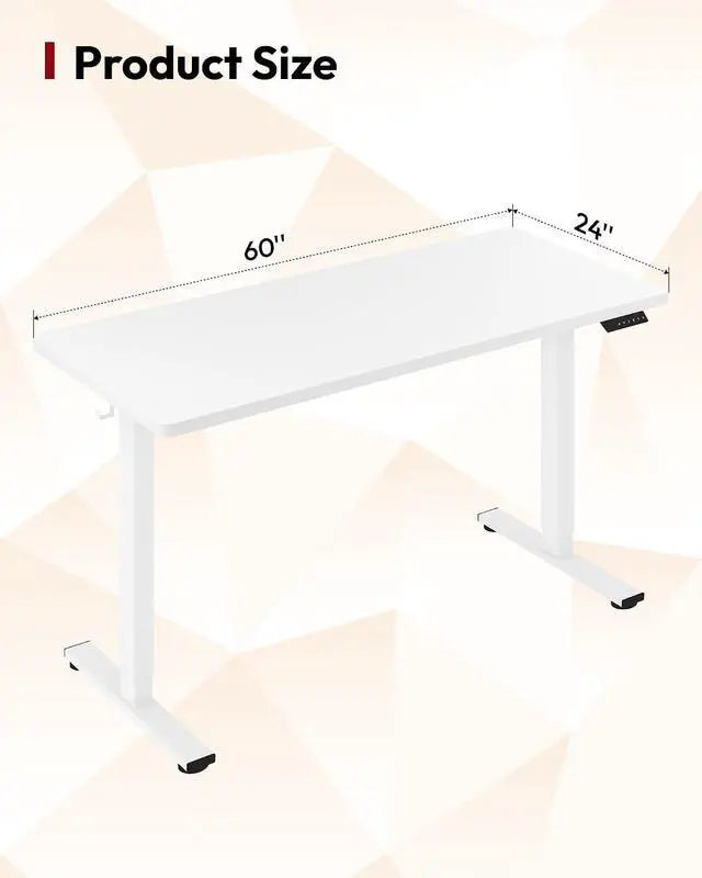 Alt view image 2 of 7 - Electric Standing Desk 60 x 24 Inches Whole-Piece Desktop Height Adjustable Stand Up Desk w/6-Button Controller Ergonomic Computer Desk for Home Office, White Frame + White Tabletop