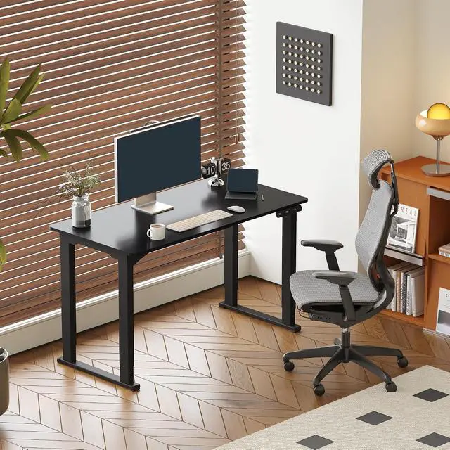 Alt view image 2 of 6 - 4-Leg Standing Desk, Electric Height Adjustable Desk with Memory Presets for Home Office, Stand up Desk Computer Workstation, 55x28 Inches Black