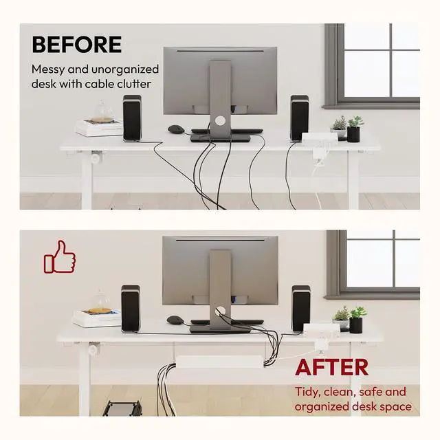 Alt view image 6 of 7 - Electric Standing Desk with Desk Clamp Power Strip 48"x 24" Whole-Piece Desktop Height Adjustable Stand Up Desk with Cable Management Sit Stand Home Office Desk White Frame/White Top