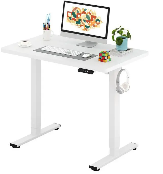 Main image of One-Piece Electric Standing Desk, Seamless 40 x 24'' Ergonomic Height Adjustable Sit Stand Desk with Memory Presets for Home Office Computer Workstation, White Frame/White Top