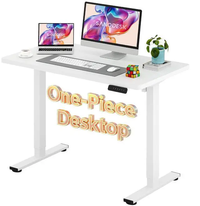 Main image of Electric Standing Desk 48 x 24 Inches Whole-Piece Desktop Height Adjustable Stand Up Desk w/6-Button Controller Ergonomic Computer Desk for Home Office, White Frame + White Tabletop