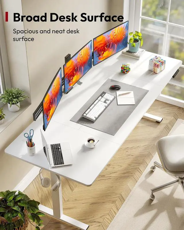 Alt view image 2 of 7 - Electric Standing Desk, 79 x 32'' Height Adjustable Sit Stand Desk with Large Splice Board Desktop Ergonomic Memory Presets Computer Workstations for Home Office, White Frame/White Top