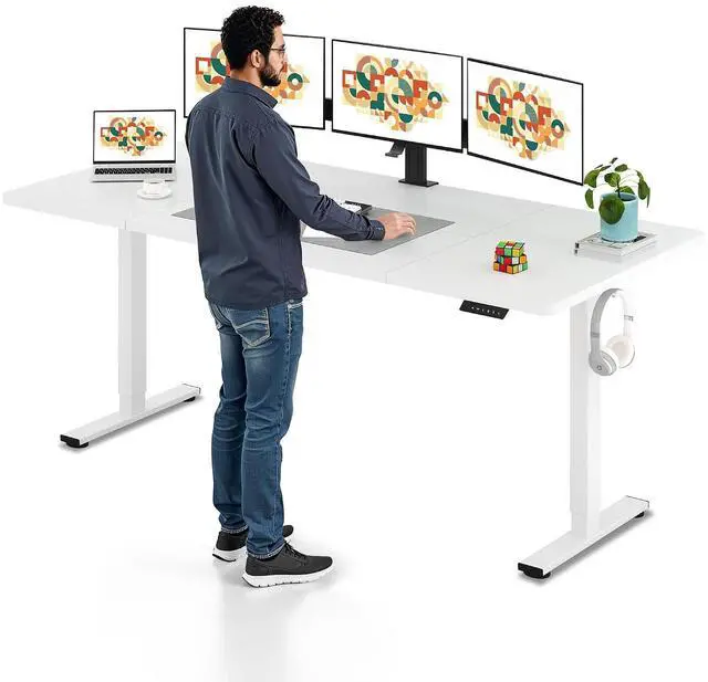 Main image of Electric Standing Desk, 79 x 32'' Height Adjustable Sit Stand Desk with Large Splice Board Desktop Ergonomic Memory Presets Computer Workstations for Home Office, White Frame/White Top