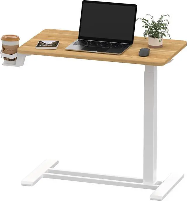 Main image of Mobile Standing Desk with Hidden Wheels,Pneumatic Laptop Desk Rolling Computer Cart Movable Height Adjustable Small Sit Stand Desk for Home Office(27.6" W x 15.7" D,Maple)