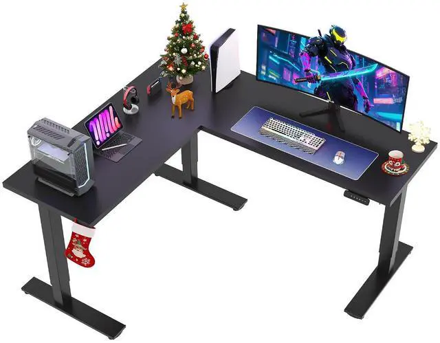 Main image of L Shaped Standing Desk Adjustable Height, Electric Corner Standing Desk, 71 x 63 inch Sit Stand Computer Table with Splice Board, Black
