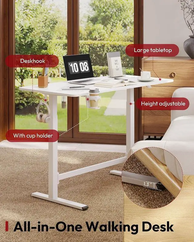 Alt view image 3 of 7 - Mobile Workstation Standing Desk with Gas-Spring Lift, Rolling Desk Adjustable Height, One-Piece Desktop Workstation with WheelsWalking Pad & Treadmill Compatible, Portable Home Office Desk