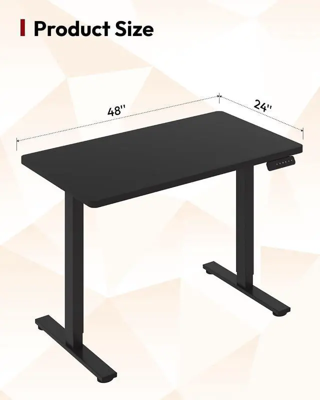 Alt view image 3 of 7 - Electric Standing Desk 48 x 24 Inches Whole-Piece Desktop Height Adjustable Stand Up Desk w/6-Button Controller Ergonomic Computer Desk for Home Office, Black Frame + Black Tabletop