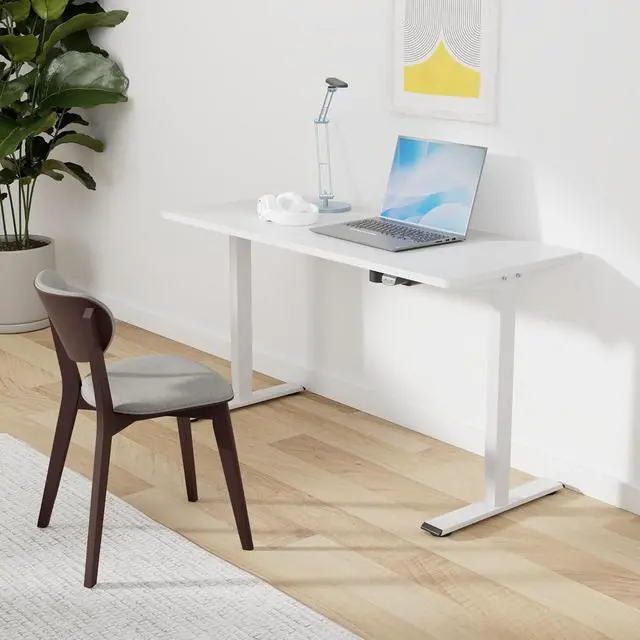 Alt view image 2 of 7 - Electric Standing Desk 55 x 28 Inches Whole-Piece Desktop Height Adjustable Stand Up Desk w/6-Button Controller Ergonomic Computer Desk for Home Office, White Frame + White Tabletop