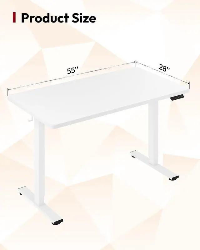 Alt view image 3 of 7 - Electric Standing Desk 55 x 28 Inches Whole-Piece Desktop Height Adjustable Stand Up Desk w/6-Button Controller Ergonomic Computer Desk for Home Office, White Frame + White Tabletop