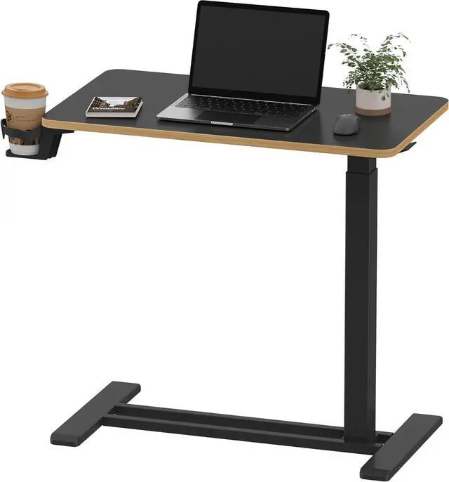 Main image of Medical Adjustable Overbed Bedside Table with Hidden Casters, Pneumatic Mobile Laptop Computer Standing Desk Cart with Tray, Hospital and Home Use(27.6" W x 15.7" D, Black)