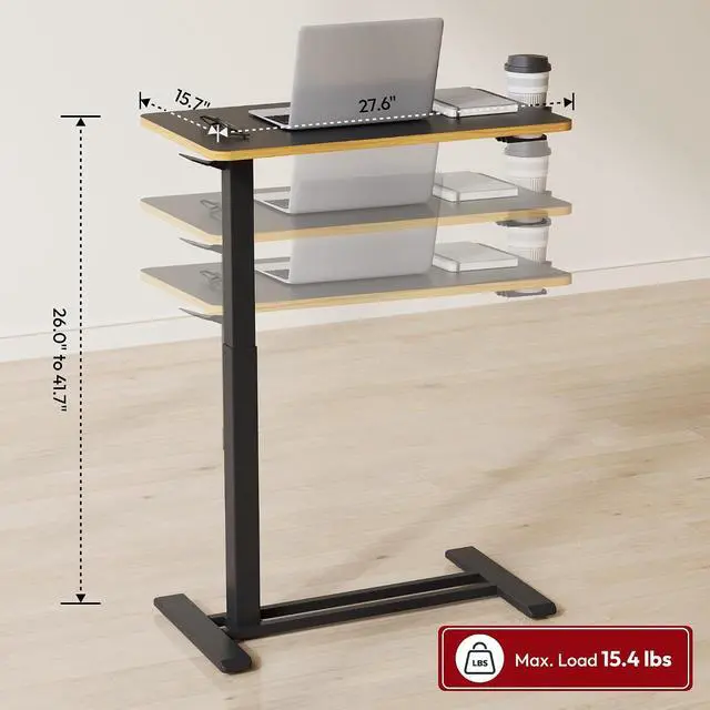 Alt view image 2 of 7 - Medical Adjustable Overbed Bedside Table with Hidden Casters, Pneumatic Mobile Laptop Computer Standing Desk Cart with Tray, Hospital and Home Use(27.6" W x 15.7" D, Black)