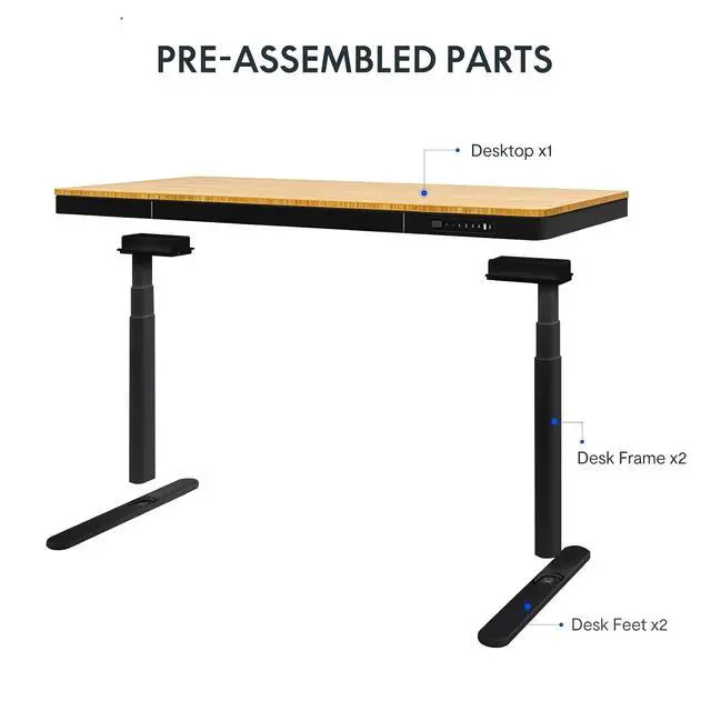 Alt view image 7 of 7 - Standing Desk with Drawer,Dual Motor 3 Stage Electric Height Adjustable Home Office Desk with Storage & Wireless Charging, 55 inch Bamboo Tabletop/Black Frame