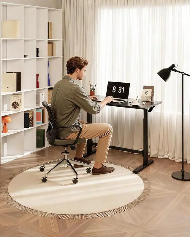 Alt view image 6 of 7 - Mobile Workstation Standing Desk with Gas-Spring Lift, Rolling Desk Adjustable Height, One-Piece Desktop Workstation with WheelsWalking Pad & Treadmill Compatible, Portable Home Office Desk