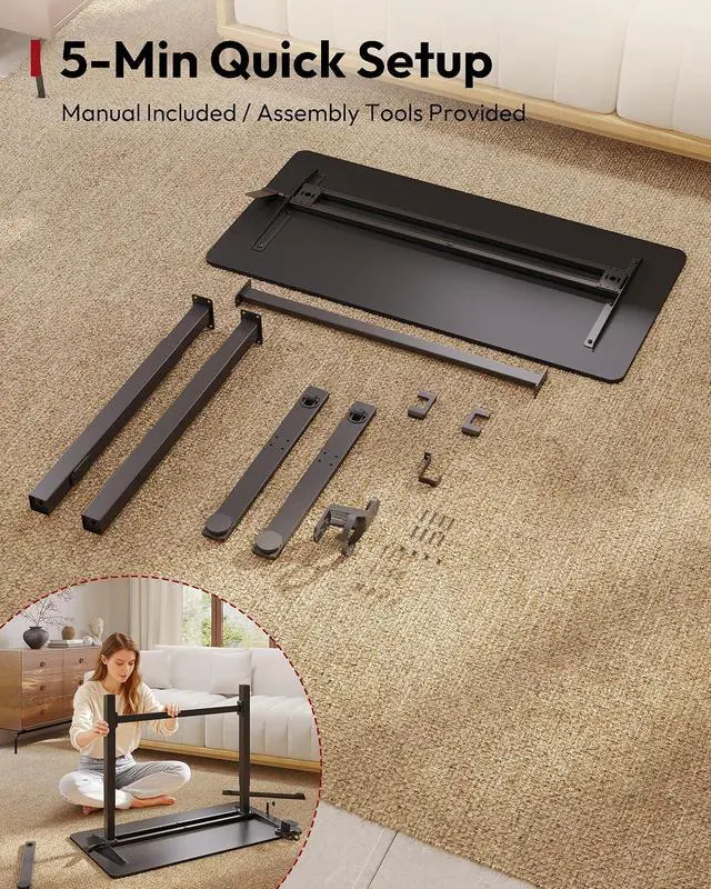 Alt view image 7 of 7 - Mobile Workstation Standing Desk with Gas-Spring Lift, Rolling Desk Adjustable Height, One-Piece Desktop Workstation with WheelsWalking Pad & Treadmill Compatible, Portable Home Office Desk