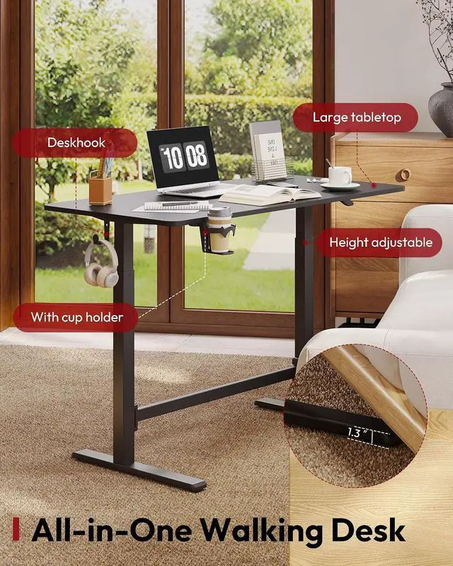 Alt view image 3 of 7 - Mobile Workstation Standing Desk with Gas-Spring Lift, Rolling Desk Adjustable Height, One-Piece Desktop Workstation with WheelsWalking Pad & Treadmill Compatible, Portable Home Office Desk