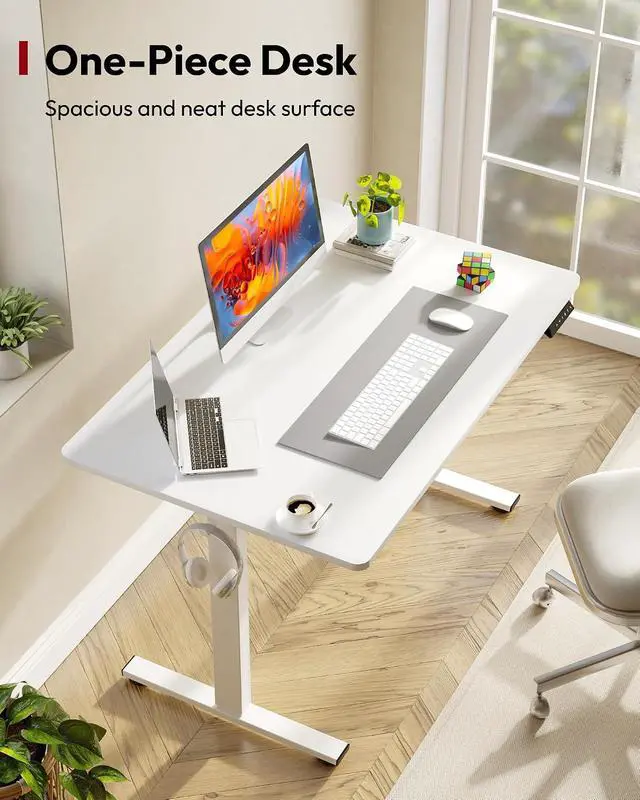 Alt view image 2 of 7 - One-Piece Electric Standing Desk, Seamless 48 x 30'' Ergonomic Height Adjustable Sit Stand Desk with Memory Presets for Home Office Computer Workstation, White Frame/White Top