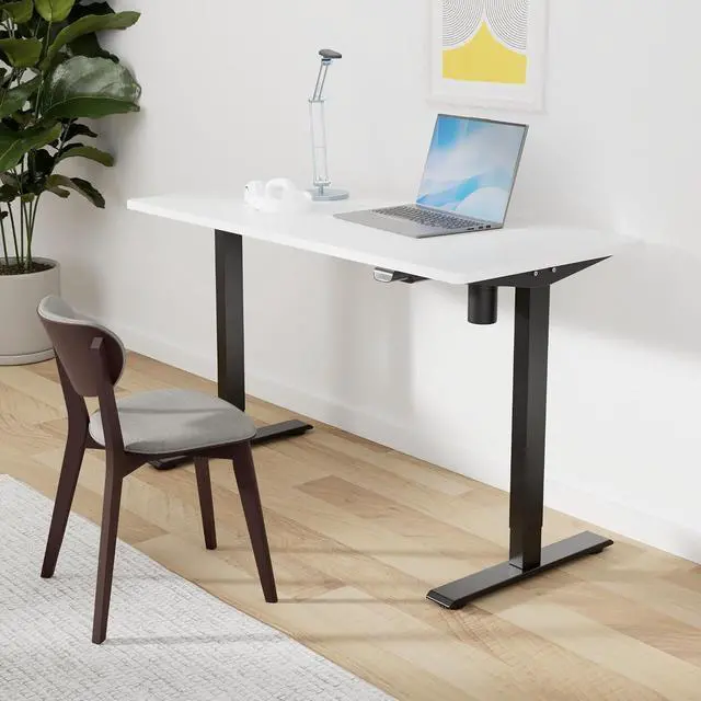 Alt view image 2 of 7 - Electric Standing Desk 55 x 28 Inches Whole-Piece Desktop Height Adjustable Stand Up Desk w/6-Button Controller Ergonomic Computer Desk for Home Office, Black Frame + White Tabletop