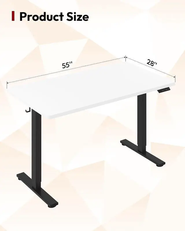 Alt view image 3 of 7 - Electric Standing Desk 55 x 28 Inches Whole-Piece Desktop Height Adjustable Stand Up Desk w/6-Button Controller Ergonomic Computer Desk for Home Office, Black Frame + White Tabletop